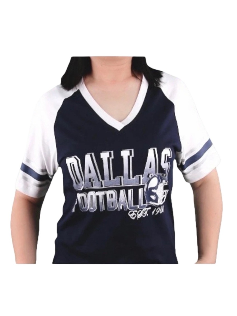 Women Football Fans Athletic City Raglan T-Shirts - Navy & White Size Small